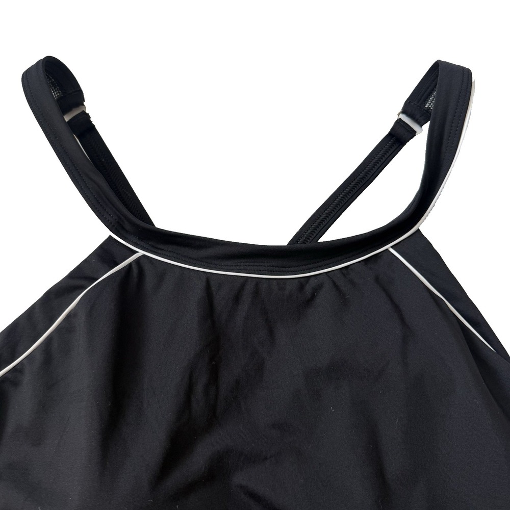 Lands End Black White Swim Dress Swimsuit Women L 14 High Neck Athletic Modest - Picture 6 of 9